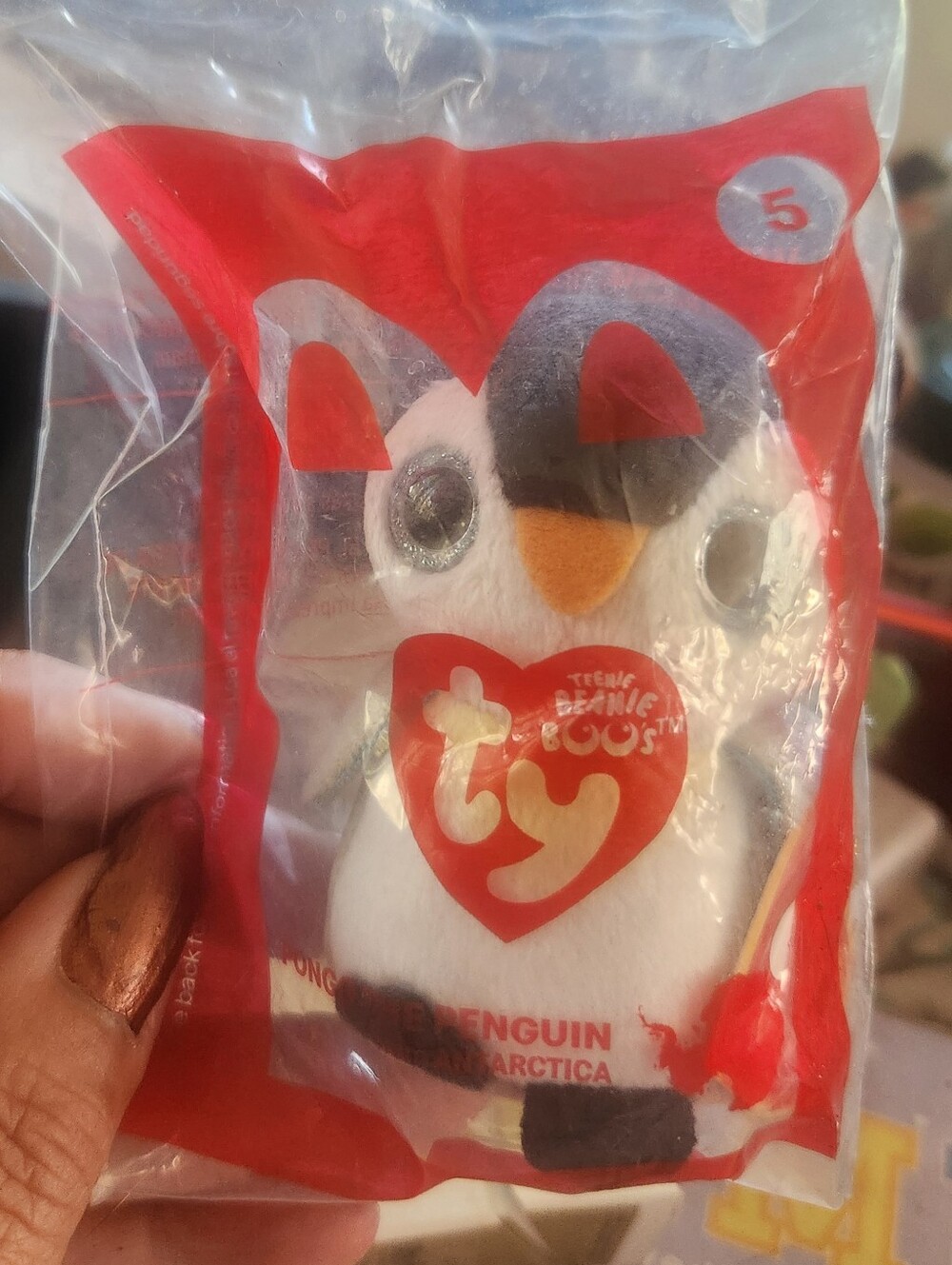 Ty White and Black Penguin Beanie Plush with Orange Beak